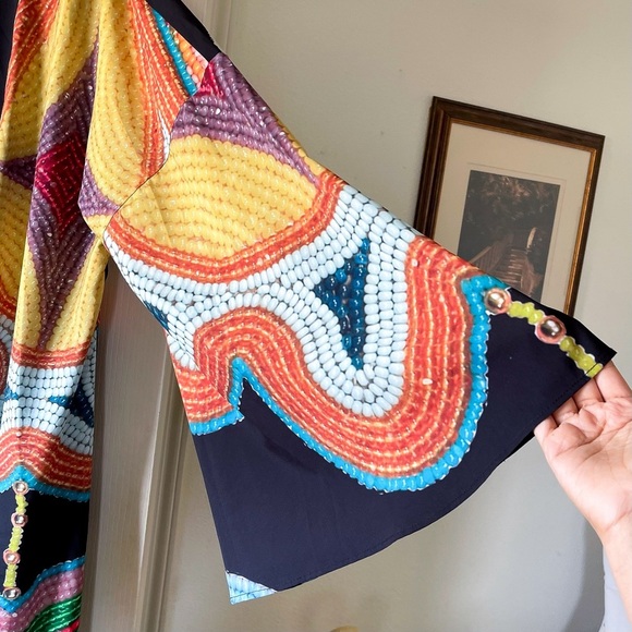 Jamie Okuma Winter Kimono Native Beadwork Print Multicolor XXL EUC - Picture 4 of 10